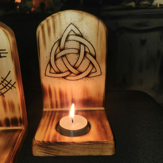 Wooden Tea Light Holder - Triquetra