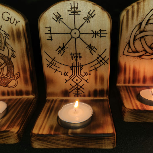 Wooden Tea Light Holder - Vegvisir